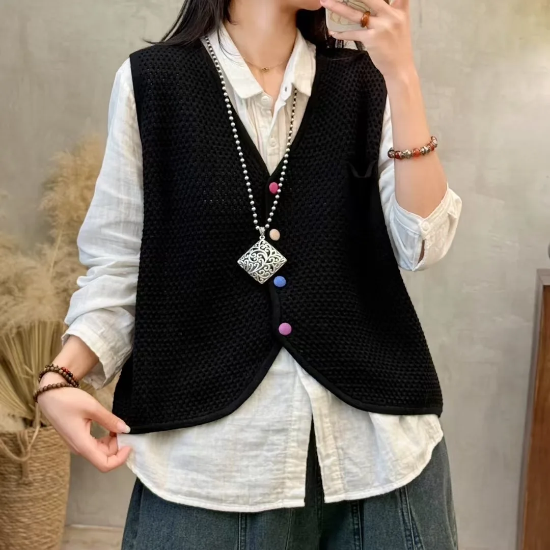 ربيع جديد Sle المرأة ort Svel V-Ne غزل القطن سترة سترة مشغولة من الصوف عادية تانك القمم تخفيف Faion #2