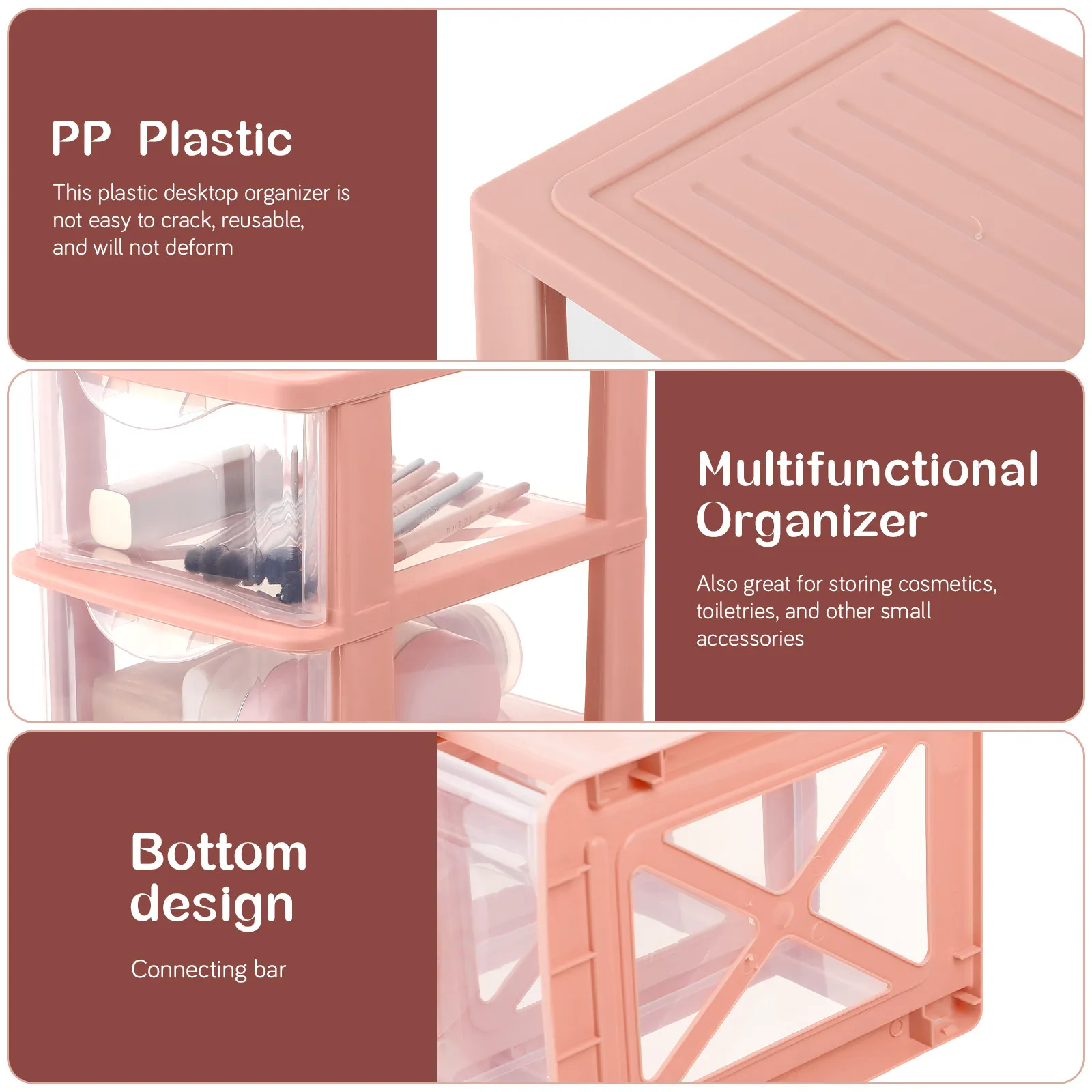 Multi-Compartment Plastic Desktop Organizer 3-Layer Drawer Storage Unit for Office Stationery Cosmetics Toiletries Papers Pens
