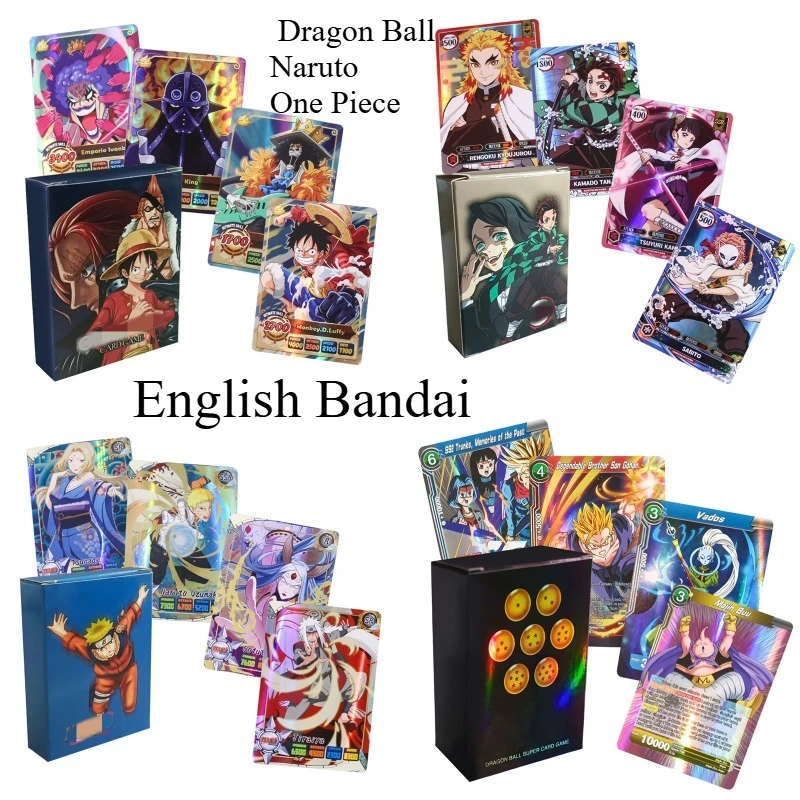 

English Bandai Collection Card Demon Slayer Shine Laser Dragon Ball Naruto One Piece Competitive Game Collectibles Gift 50pcs