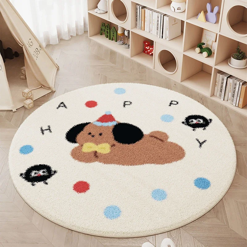 Cartoon Pattern Carpets for Living Room Cute Round Bedroom Decor Carpet Thicken Plush Bedside Floor Mat Fluffy Soft Children Rug