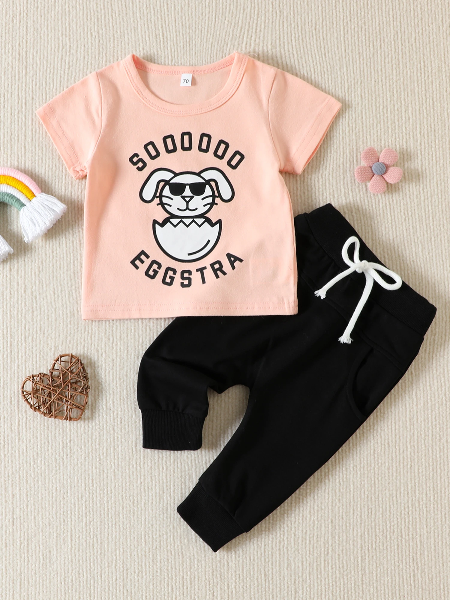 

Girls Summer Outfit Bundle Short Sleeve Graphic Tee Drawstring Joggers in Black