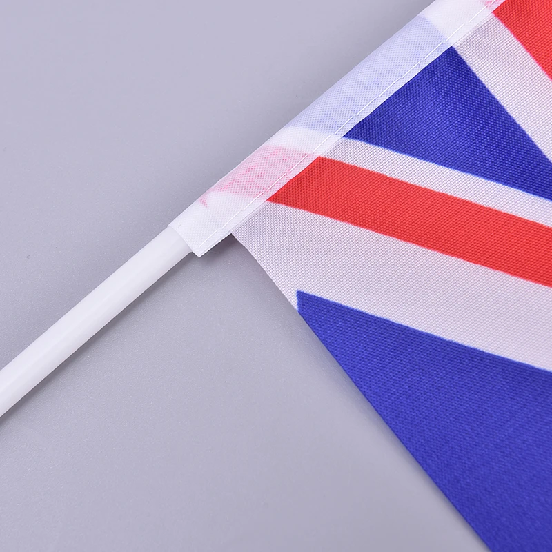 10Pcs 21*14cm England National Flag UK Flying Flag Britain United Kingdom Banner With Plastic Flagpoles Hand Waving Flags