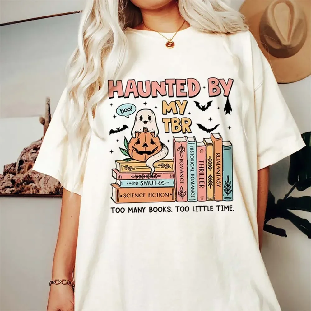 Trendy Printed Many Books Too Little Time T-Shirt Clothing Cute Summer 90s Style O-Neck Women\'s T-Shirt Cartoon Halloween Top