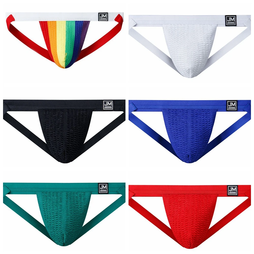 JOCKMAIL Fashion Sports Men Underwear Sexy Solid Color Gay Low Waist Jockstraps Sissy Boy Thong Tanga Bikini Party Wear Briefs