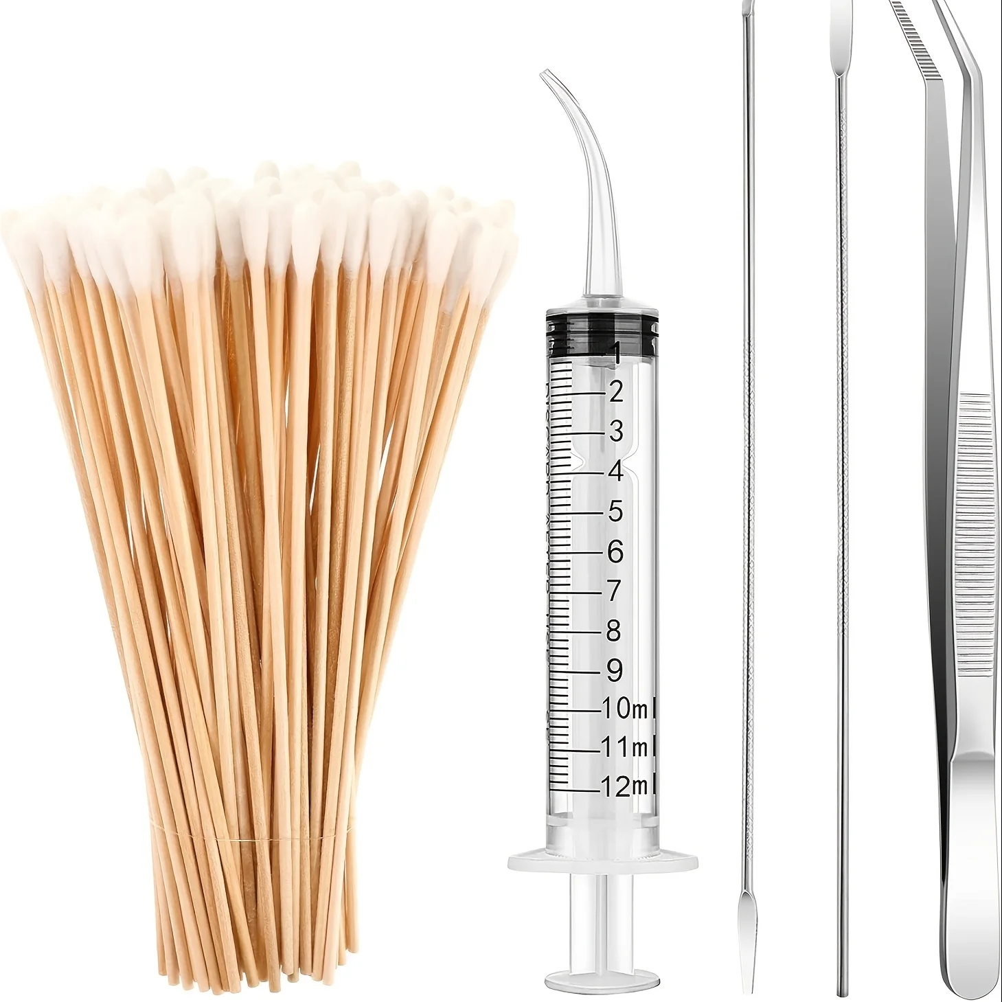 Tonsil Stone Removal Set Includes 2 Stainless Steel Tonsil Stone Removal Tools, 1 Stainless Steel Elbow Tweezers and 25 Long Swa