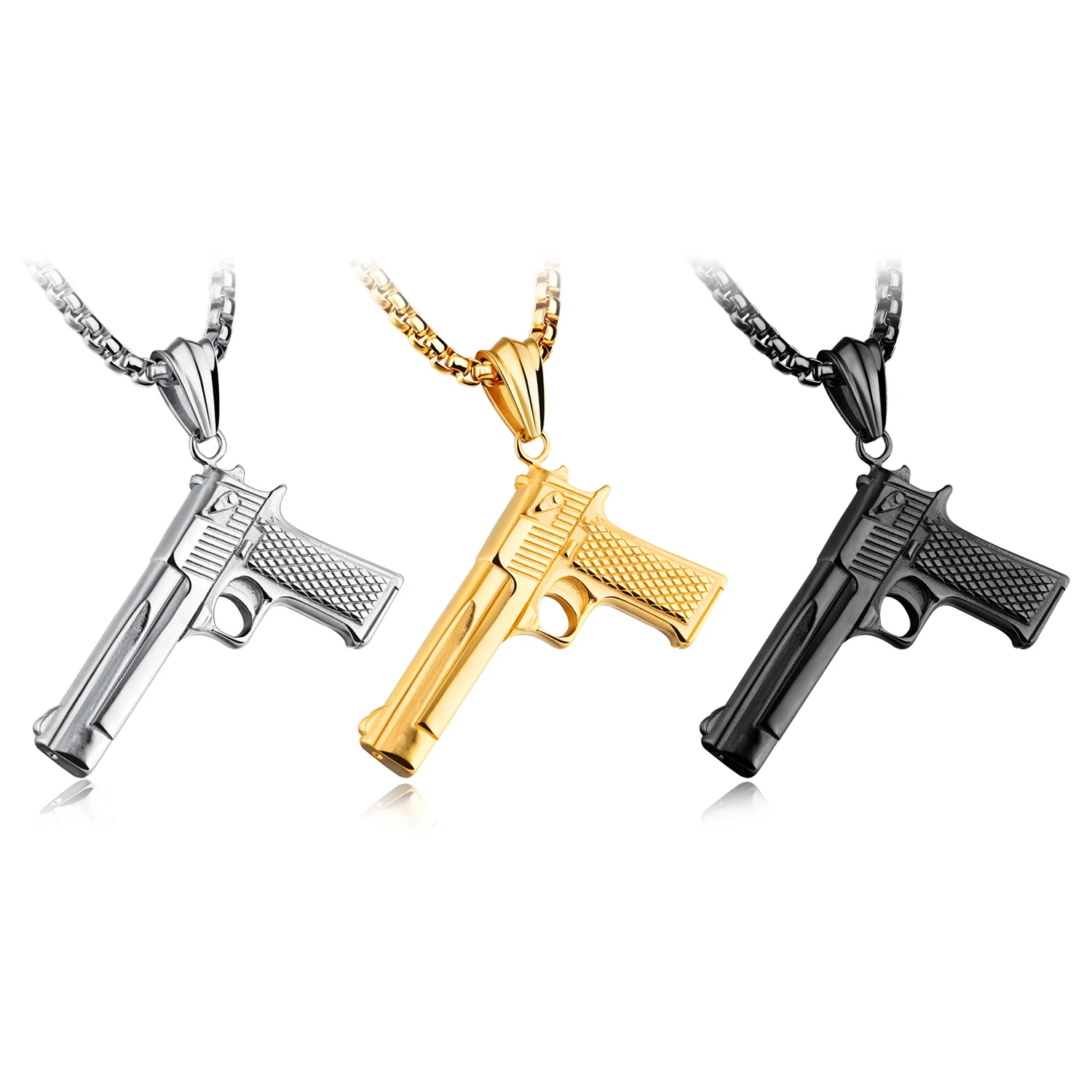 

Gun Pendant Necklaces Army Style Male Necklaces Pendants Chain Punk Hip Hop for Boy Male Stainless Steel Jewelry Creativity