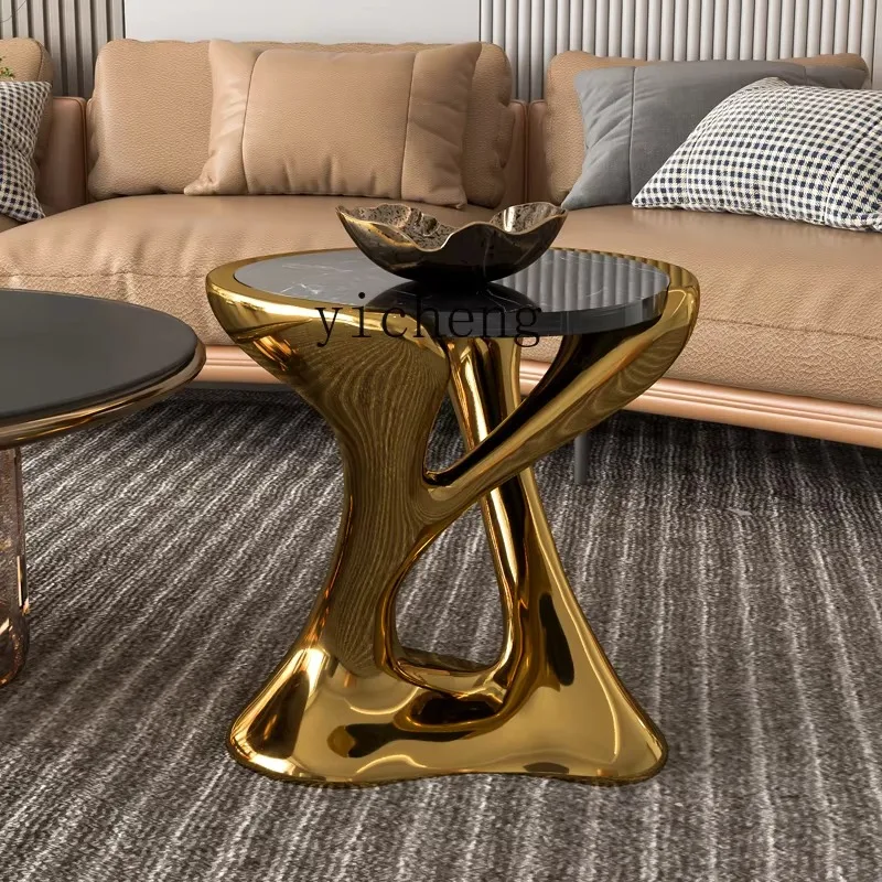 CZ-28  Electroplated Marble Coffee Table Living Room Sofa Corner Irregular Round Small Side Table