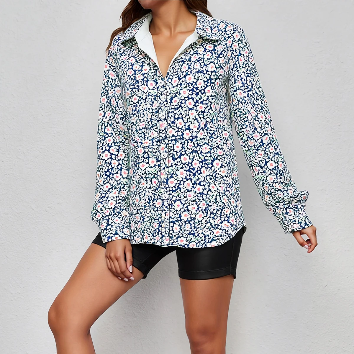 

Mia Muse Women's Autumn Shirts Comfortable Casual Single Breasted Full Print Long Sleeve Shirt Collar Daily Shirts