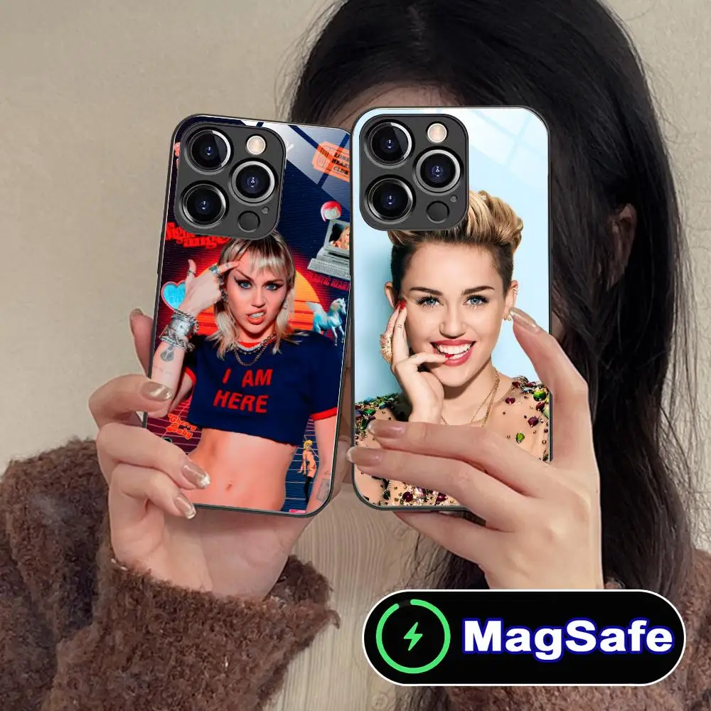 

Чехол для телефона Miley Cyrus для iPhone 17 16 15 14 13 12 11 Air Pro Max Plus Mini MagSafe, стеклянный, цветной, роскошный