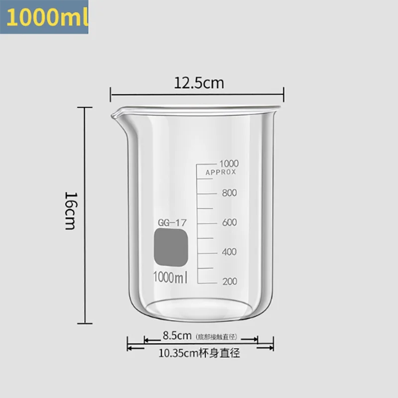 

1000ml Low Form Beaker Chemistry Laboratory Borosilicate Glass Transparent Beaker Thickened with spout 1PC