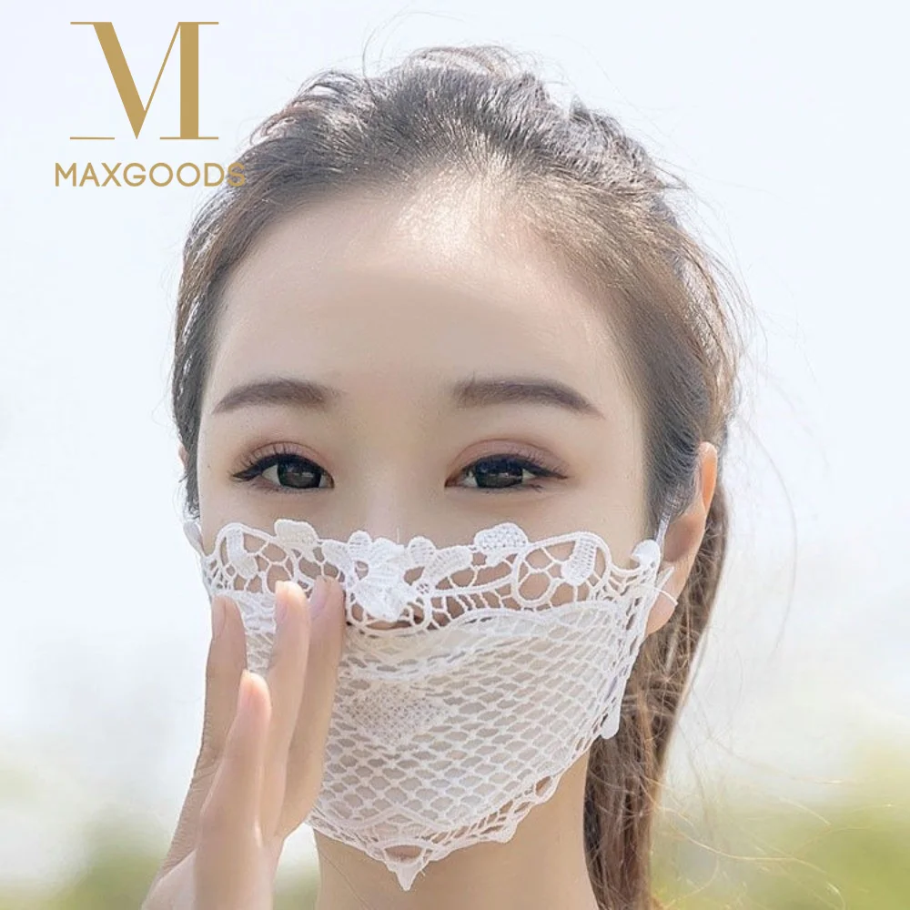 

Stylish Lace Face Mask Breathable Solid Color Sunscreen Mask Reusable Decorative Mask Halloween Cosplay Props