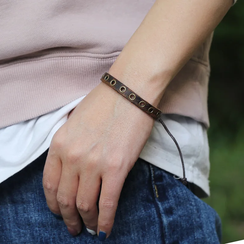 Vintage Brown Steameye Cowhide Bracelet Men\'s Woven Leather Jewelry