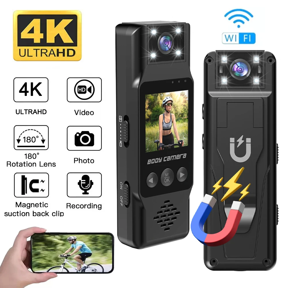 4K/2K/1080P Mini WiFi Camera Portable Digital Video Recorder Body Cam Sports DV Worn Police Camcorders Site Enforcement Recorder