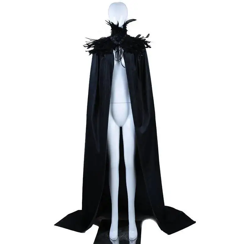 Halloween Cosplay Accessories Elegant Gothic Style Feather Shawl Long Cape Soft Feathers