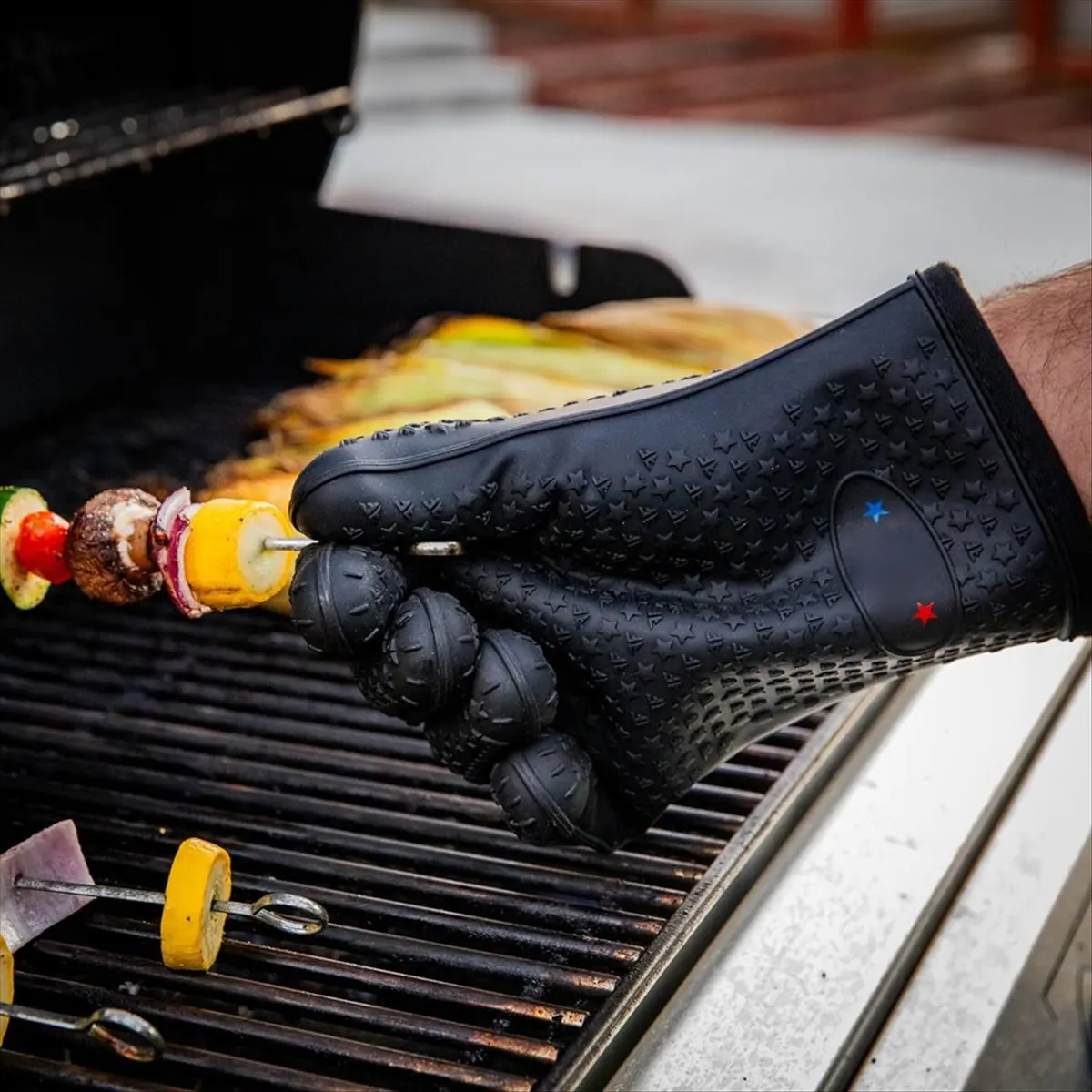 AT54 Silicone Oven Mitt Gloves - Heat Bbq Gloves with Fingers for Grilling or Smoker Pit, Easy Clean