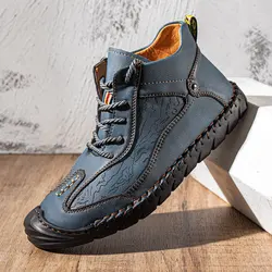 New Design Handmade Leather Boots Men Casual Shoes Spring Work Shoe Retro Soft Leather Ankle Sneakers