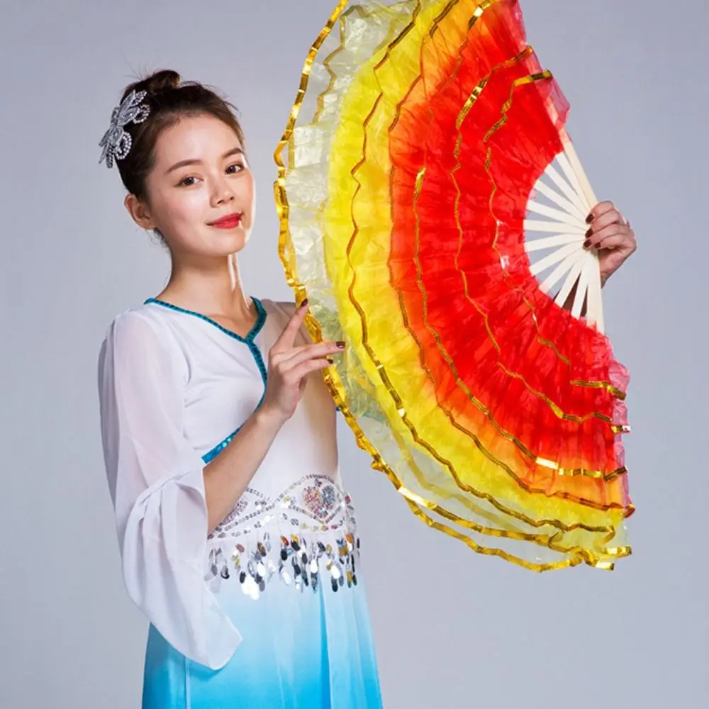 1pcs Multicolors Chinese Short Belly Dancing Fan Half Circle Silk Veil Pairs Yangko Dance Bamboo Fans Hand Dye Adults Hot Sell