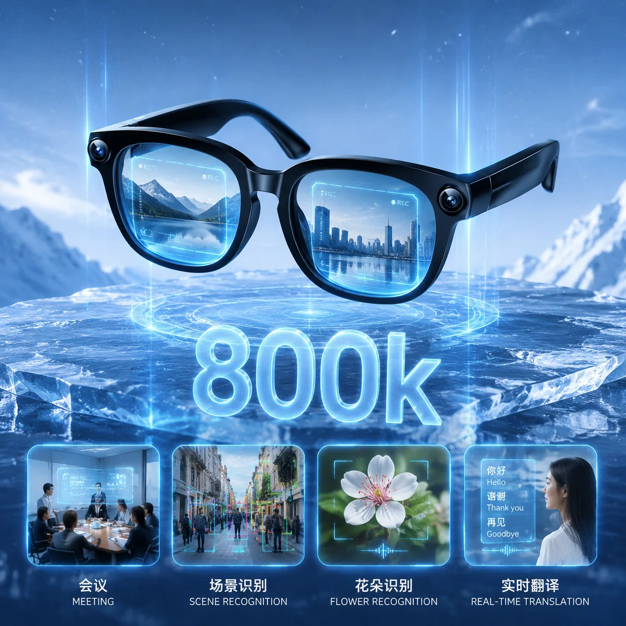 Nouvelles lunettes intelligentes IA avec caméra 800MP, enregistrement vidéo, reconnaissance photo IA, appel Bluetooth, traduction vocale, lunettes de soleil pour homme