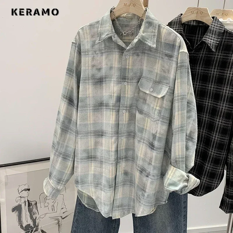 2024 Spring New Fashion Loose Long Sleeve Single Breasted Shirt Women\'s Plaid Design Turn-Down Collar Casual Chic Blouse Tops