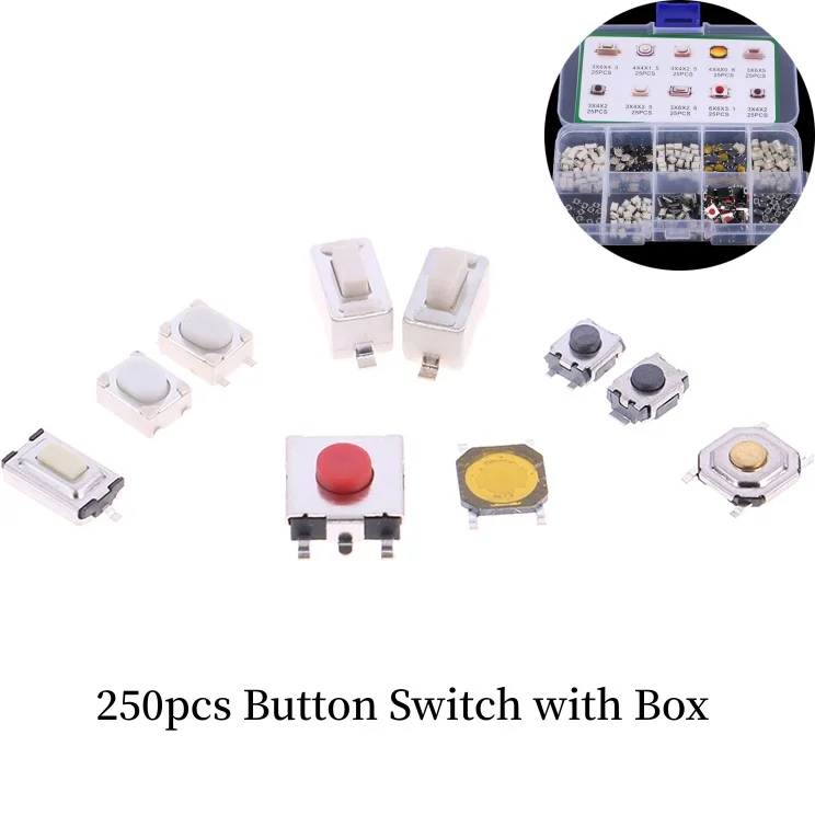 250Pcs 10 Types Tactile Push Button Switch Car Keys Button Touch Microswitch