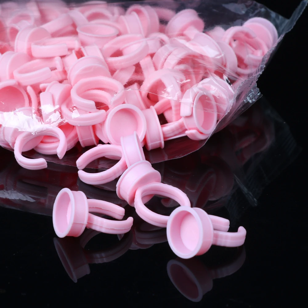 100PCS Disposable Pink Eyelash Glue Ring Cup Holder Tattoo Ink Ring Holder Tattoo Pigment Container Cup Lash Extension Supplies