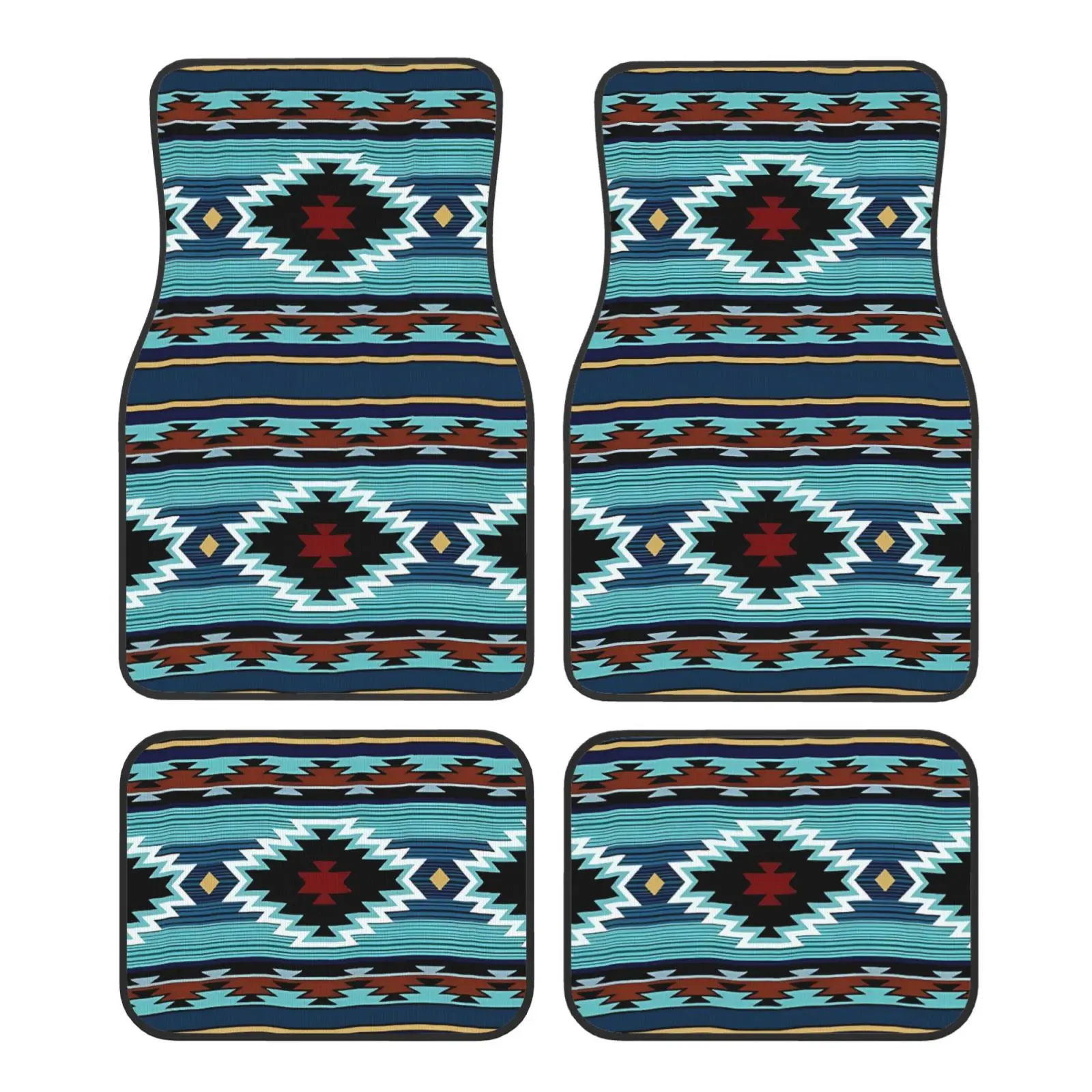 

Blue Aztec Pattern Car Floor Mats of 4 Pcs Non Slip Front Rear Rubber Foot Mats Carpets Floor Protection Mats Fits Most Vehicles