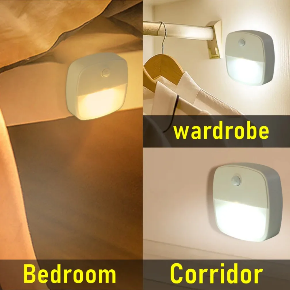 PIR Motion Sensor LED Night Light AAA Battery Powered Night Lamp For Kitchen Cabinet Wardrobe Staircase Wireless Closet Light