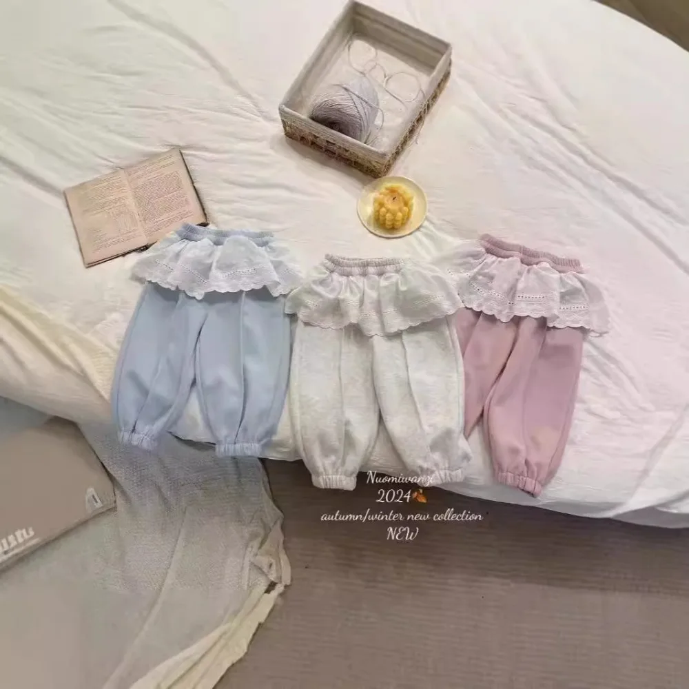 

Плиссированные повседневные брюки с рюшами, новинка осени 2024 для малышей и детей, в корейском стиле, модные и универсальные спортивные штаны