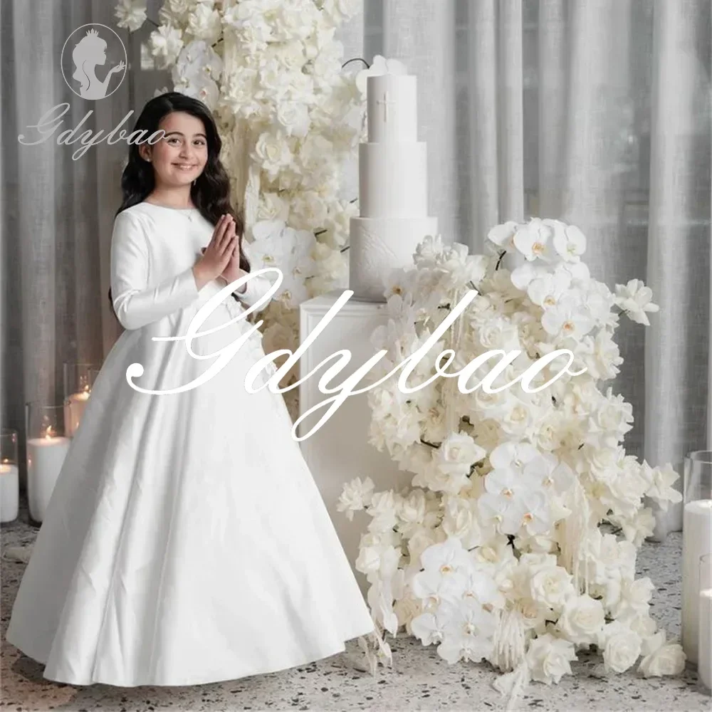 Simple Classic Style Full Sleeve Applique Princess First Communion Dress Elegant Floor Length Flower Girl Gown Customized New