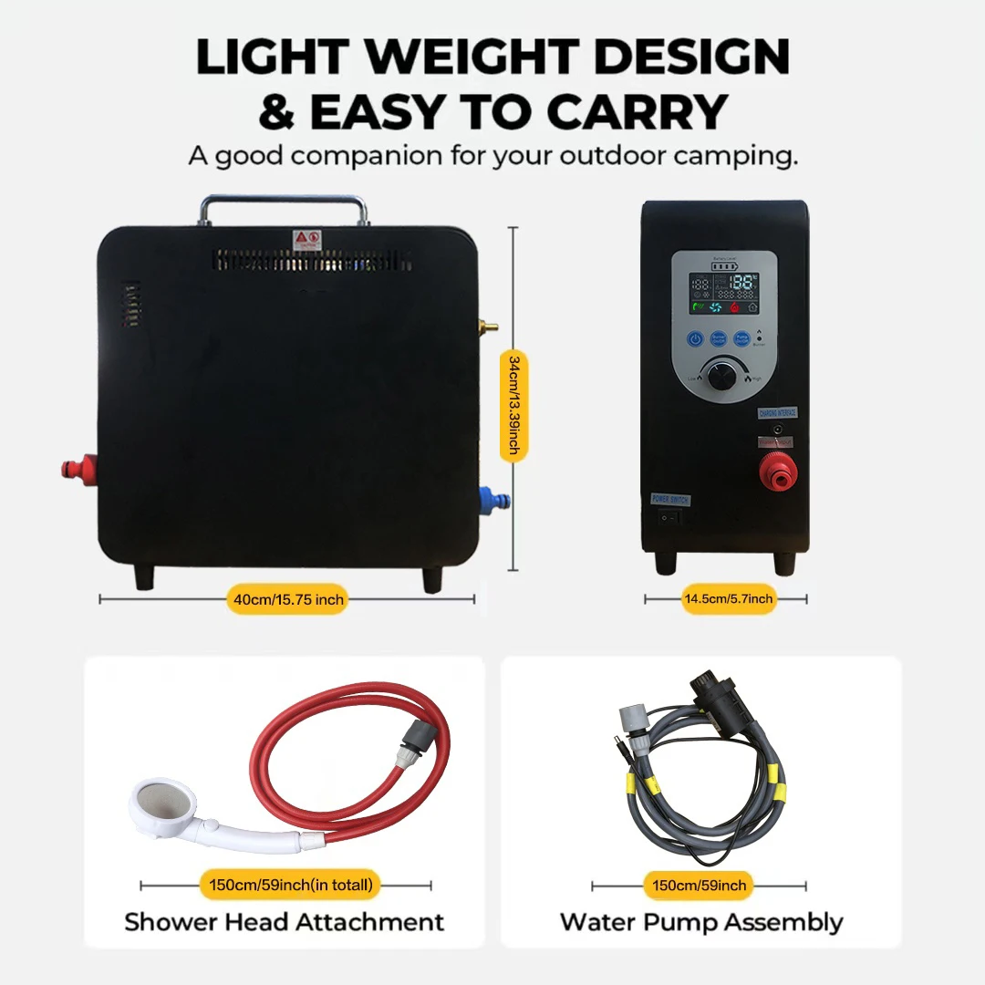 سخان مياه بروبان LCD صغير الحجم محمول بقدرة 4500 مللي أمبير في الساعة لعام 2025 - دش خارجي ساخن فوري مع نظام مضخة إيقاف التشغيل الآمن التلقائي