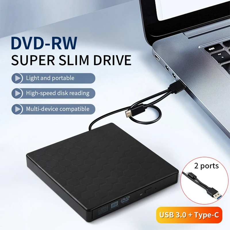 New-2In1 USB3.0 C Slim External DVD RW CD Writer Drive Burner Reader Player Optical Drives For Laptop PC DVD Burner