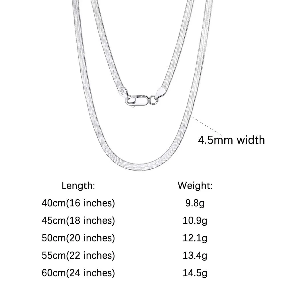 ORSA JEWELS Italien Schlangenkette aus 925er-Sterlingsilber, 3 mm, 4,5 mm, flexible, flache Fischgrätenkette, einfach für Damen und Herren, SC35