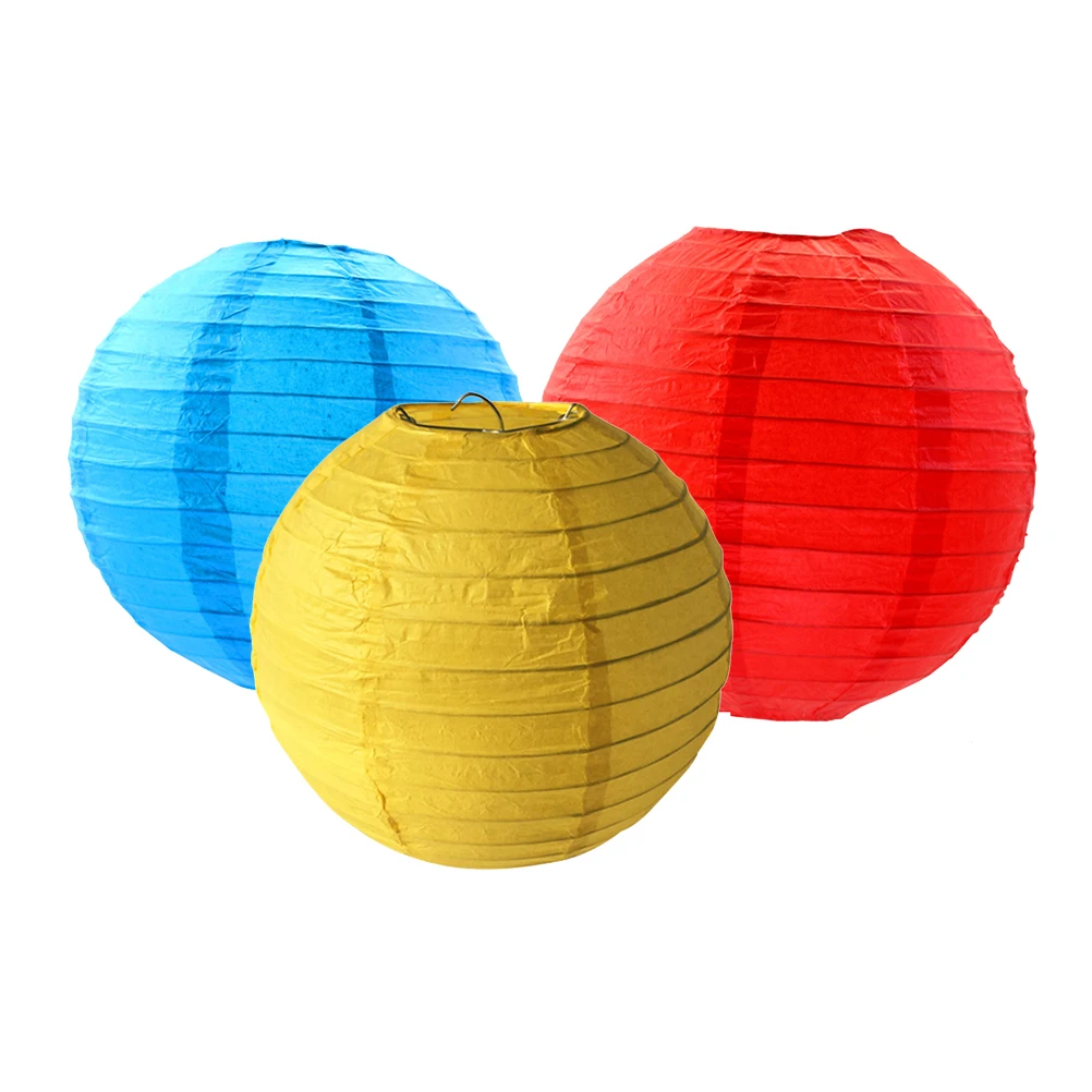 

3pcs Round Folding Paper 30Cm Wedding Baby Shower Home Decorative Lights Blue Yellow Cotton Paper Lightweight Steel