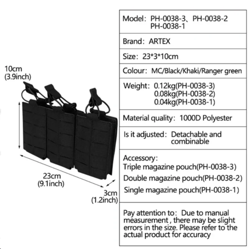 حقيبة مجلات ثلاثية لـ AK ، 1000D من القماش المركب ، القطع بالليزر ، من من من من من من من نوع AK ، من من من نوع M4 AK Mag