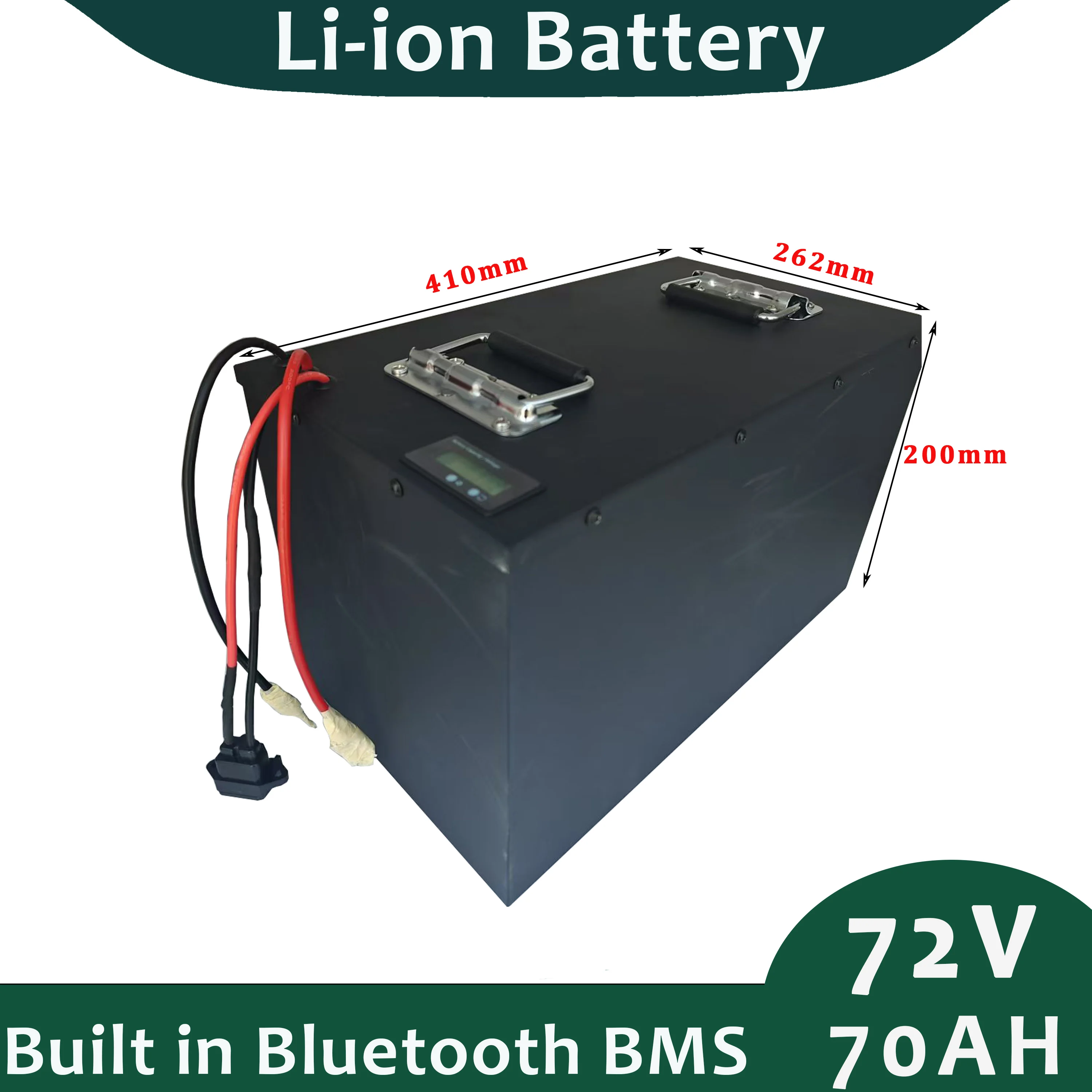 72V 70Ah Lithium Ion Battery Pack with 10A Charger for Free Built in BMS Bluetooth Perfect for Campers