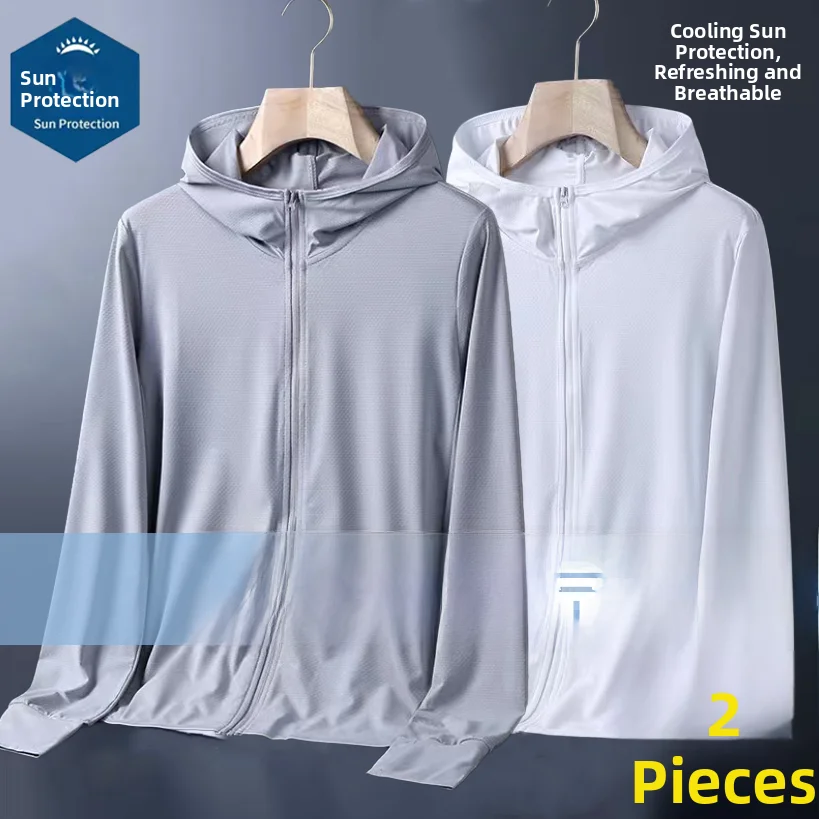 

Sun Protection Ice Silk Zipper Skin Clothes Thin Breathable Long Sve Loose Men's Summer Jaet UPF50 Cool Sensation