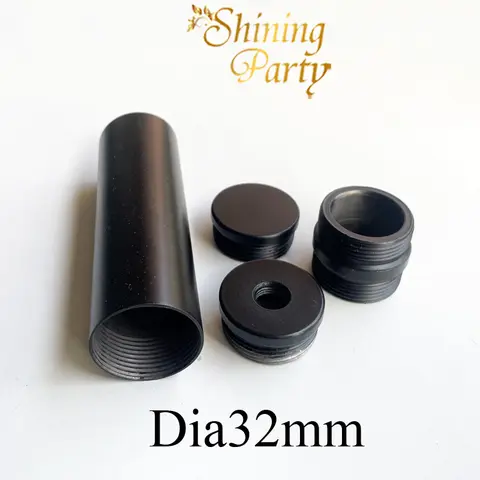 Dia32mm Female Thread Metal Hollow Tube, Black Color Double Heads Inner Tooth Pipe For Lighting Accessories