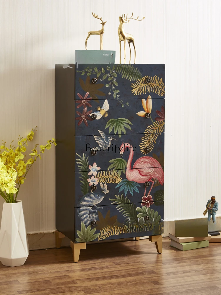 Storage cabinet Modern light luxury simple complete storage painted flamingo chest of drawers