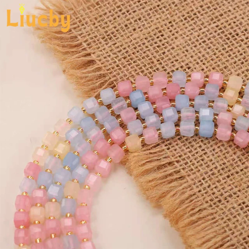 Pink Morgan Natural Stone Multi Sided Square Sheet Bead For Jewelry Making DIY Keychain Necklace Earrings 15'' Strand 6/8/10MM