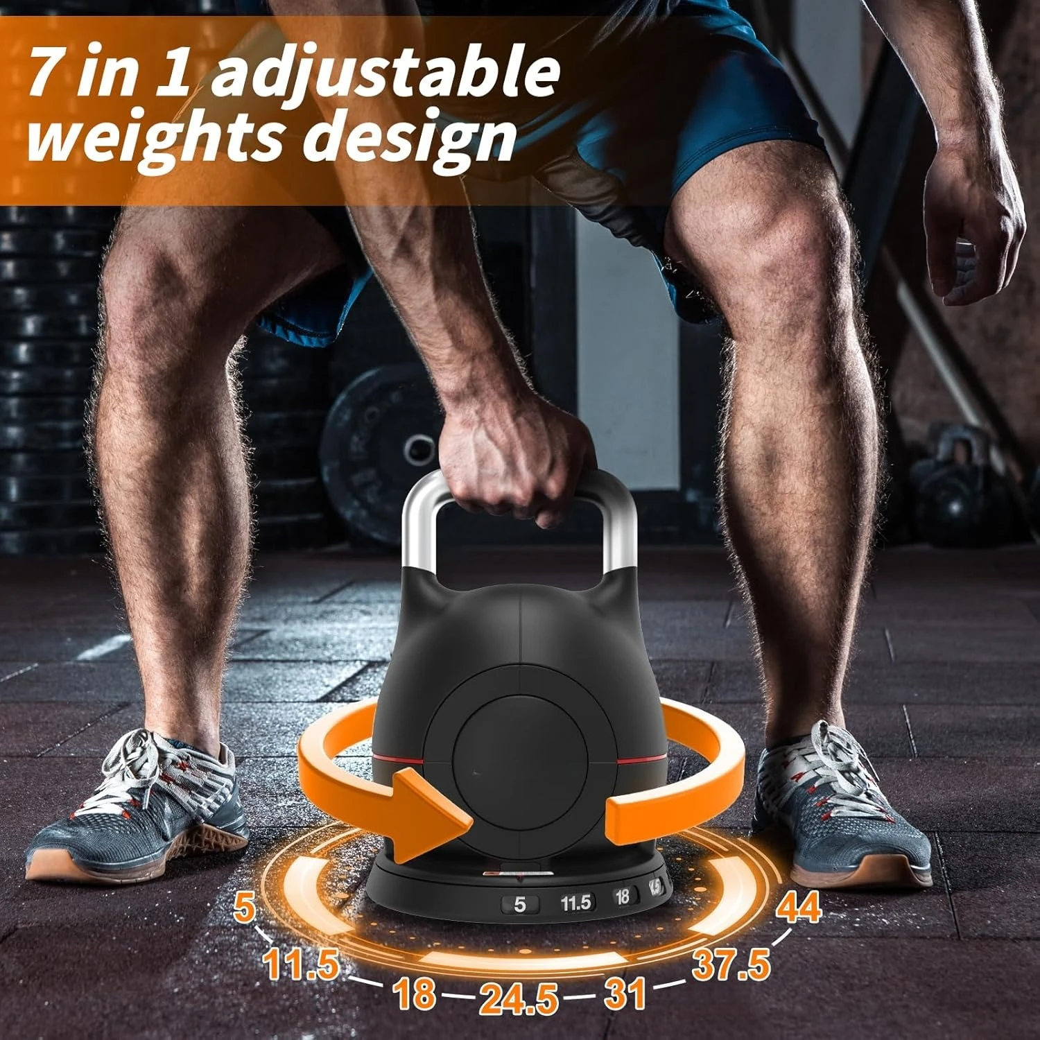 

7 in 1 Adjustable Kettlebell 5-44lbs Adjustable Kettlebell with Solid Aluminum Handle Quick Adjustment Weights With Safety