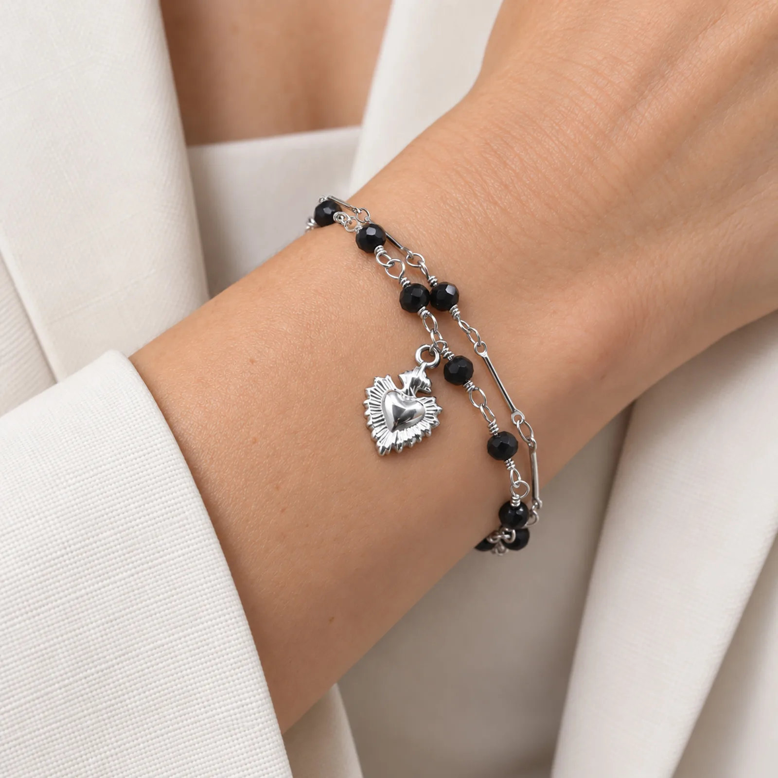 Gothic Sacred Heart Bracelet for Women, Double Layer