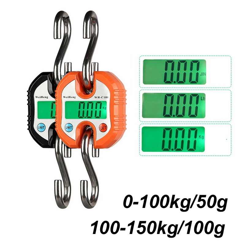 Electronic Hanging Scales 100/50g-150kg/100g Digital Stainless Steel Hook Weighing LCD Crane Scale Loop Fish Weight Balance