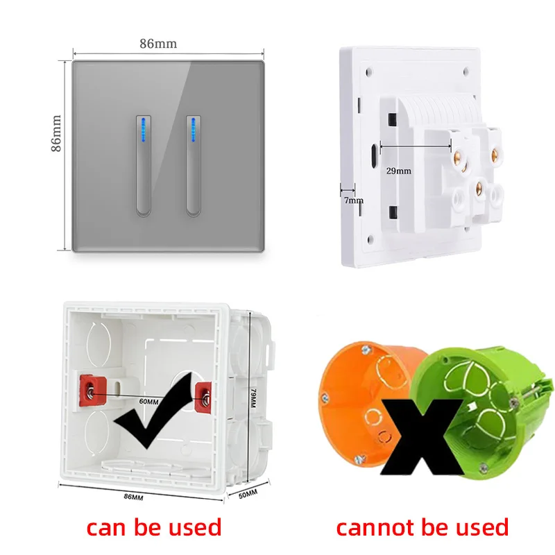 Lámpara de pared panel de interruptor retro 1-4 Gang2Way UE vidrio templado gris enchufe de interruptor antiguo internacional con carga USB C