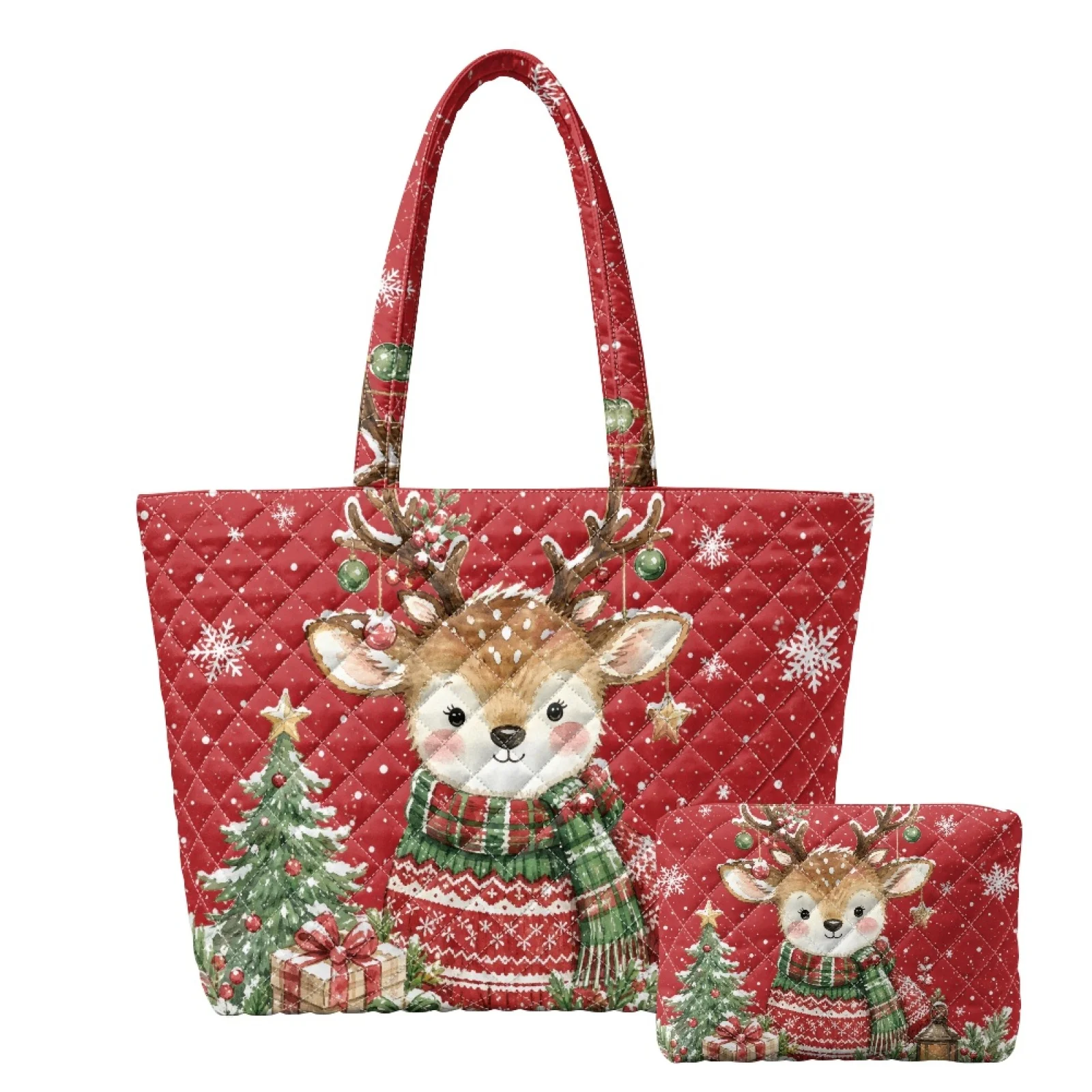 Coloranimal Christmas 2 Piece Quilted Tote Bag with Matching Wallet, Stylish Casual Set for Women Travel and Daily Use