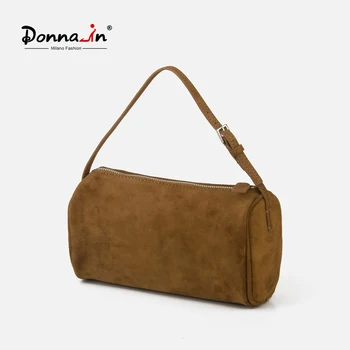 Donna-in première couche peau de vache Mini sac à main en daim sac conteneur de stylo carré en cuir véritable pour les femmes