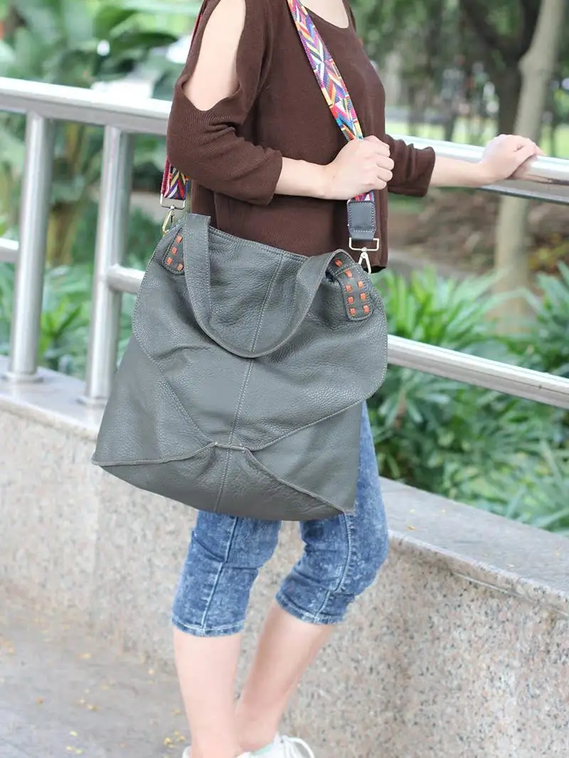 

Casual Large Capacity Pure Leather Women's Bag Soft Leather Shoulder Crossbody Bag Contrast Color Casual Leisure Women's Purse
