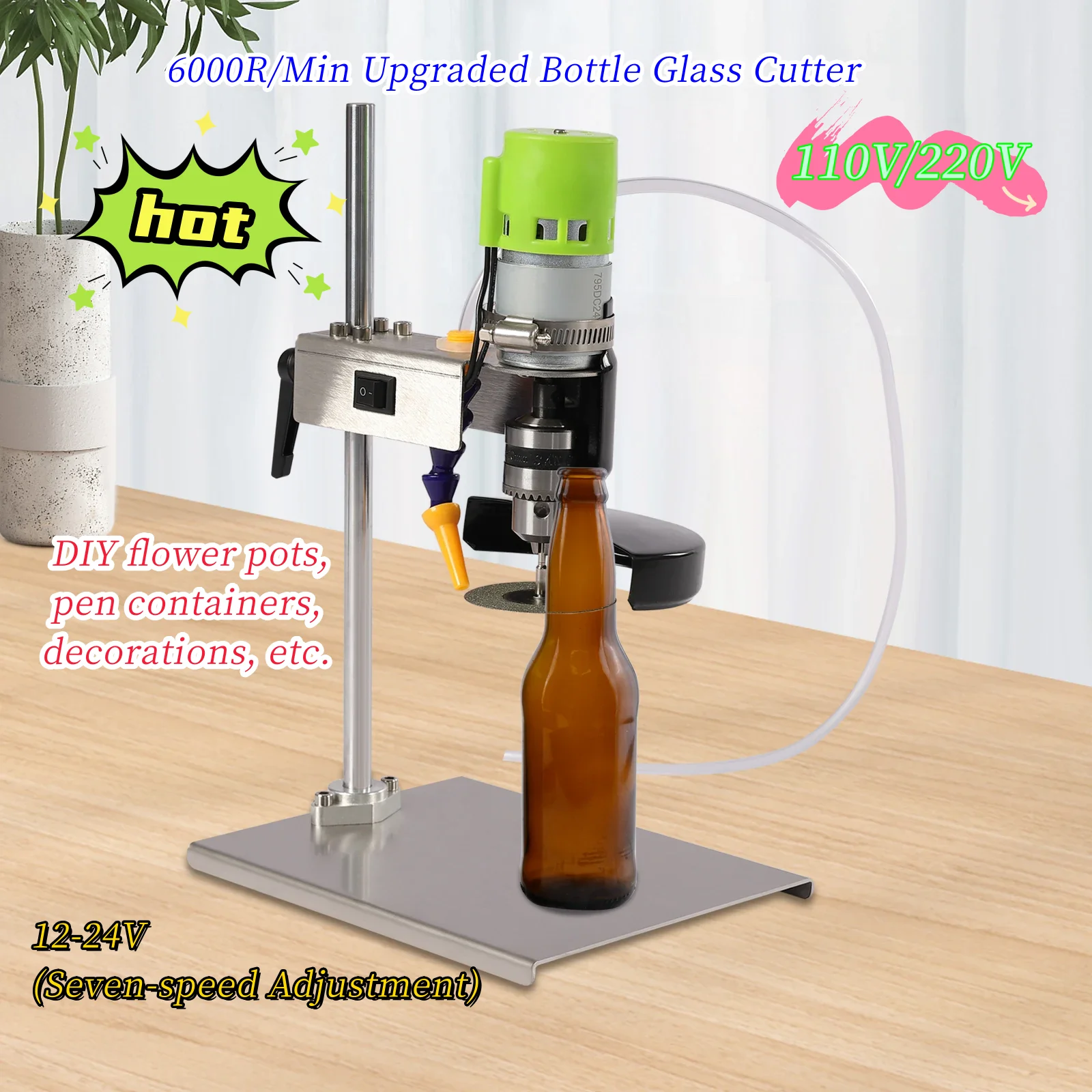 6000R/Min Bottle Glass Cutting Tool DIY Cutter Cup 150W Craft Recycle Tool Upgraded for Cutting Wine, Beer, Liquor 110V/220V