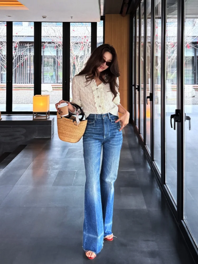 

Longxi'er High Waist Straight Leg Jeans Women's Spring Versatile Slimming Jeans for Pear Shaped Body High Waist Wide Leg Pants