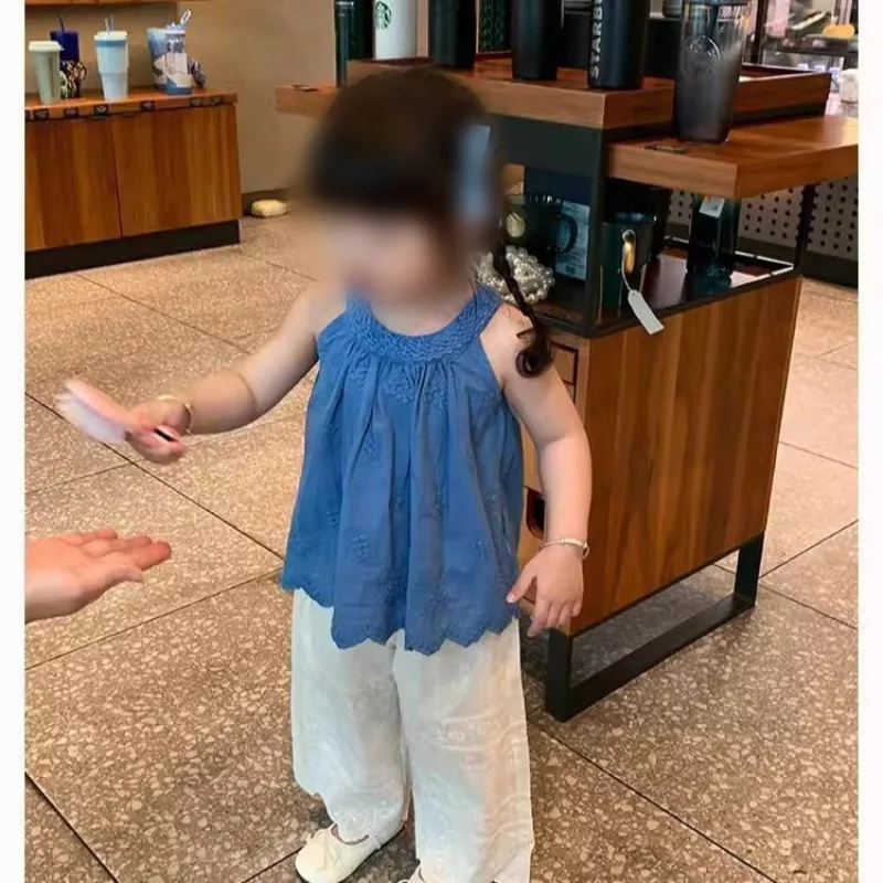 

Girls' stylish outfit2026New Summer Fashionable Outfit for Baby Girls: Korean Style Lace Pants Two-Piece Set