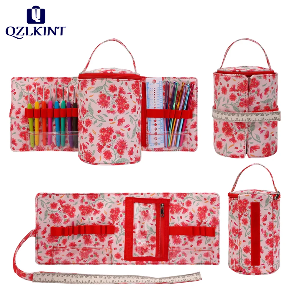 

QZLKNIT Empty Portable Knitted Wool Bags Small Yarn Storage Bag Foldable Cerchet Hooks Bags for Sewing Tools Accessories Gift